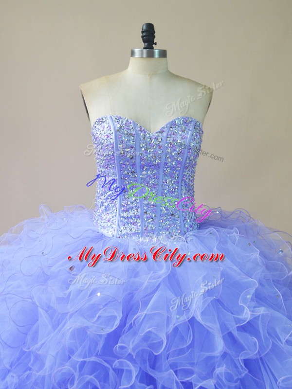 Deluxe Lavender Sleeveless Tulle Lace Up Vestidos de Quinceanera for Sweet 16 and Quinceanera