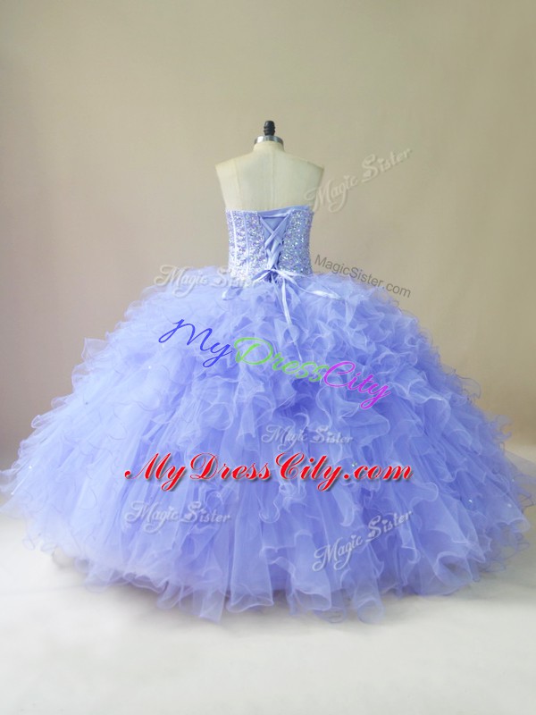 Deluxe Lavender Sleeveless Tulle Lace Up Vestidos de Quinceanera for Sweet 16 and Quinceanera