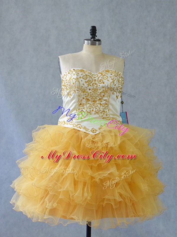 Elegant Tulle Sleeveless Mini Length Prom Party Dress and Beading and Ruffles