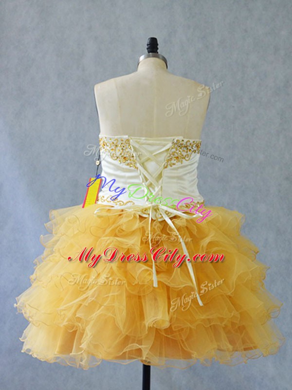 Elegant Tulle Sleeveless Mini Length Prom Party Dress and Beading and Ruffles