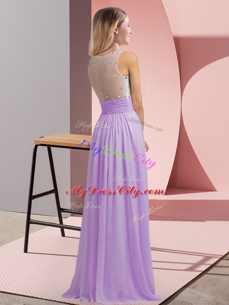 Top Selling Lavender Chiffon Side Zipper Bridesmaid Dresses Sleeveless Floor Length Beading