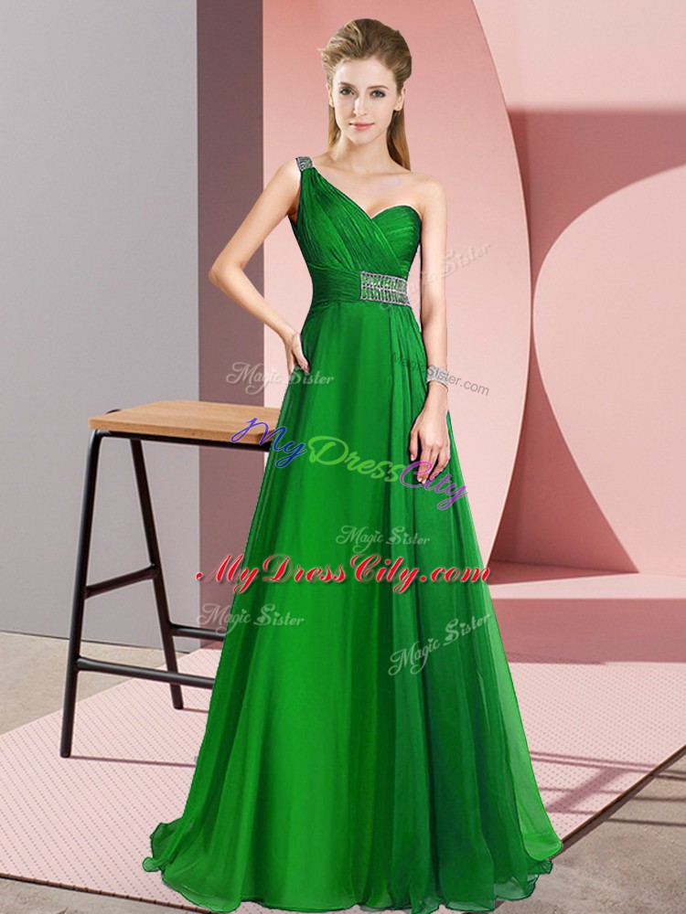 Empire Sleeveless Green Evening Party Dresses Brush Train Criss Cross