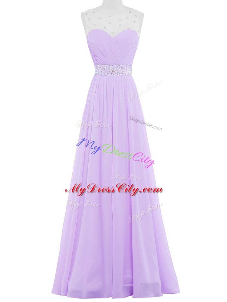 Chiffon Scoop Sleeveless Backless Beading Dress for Prom in Lavender