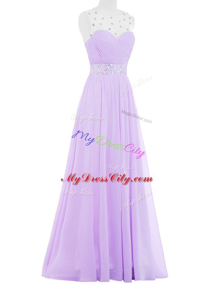 Chiffon Scoop Sleeveless Backless Beading Dress for Prom in Lavender