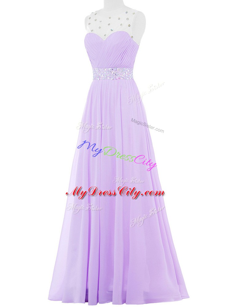 Chiffon Scoop Sleeveless Backless Beading Dress for Prom in Lavender