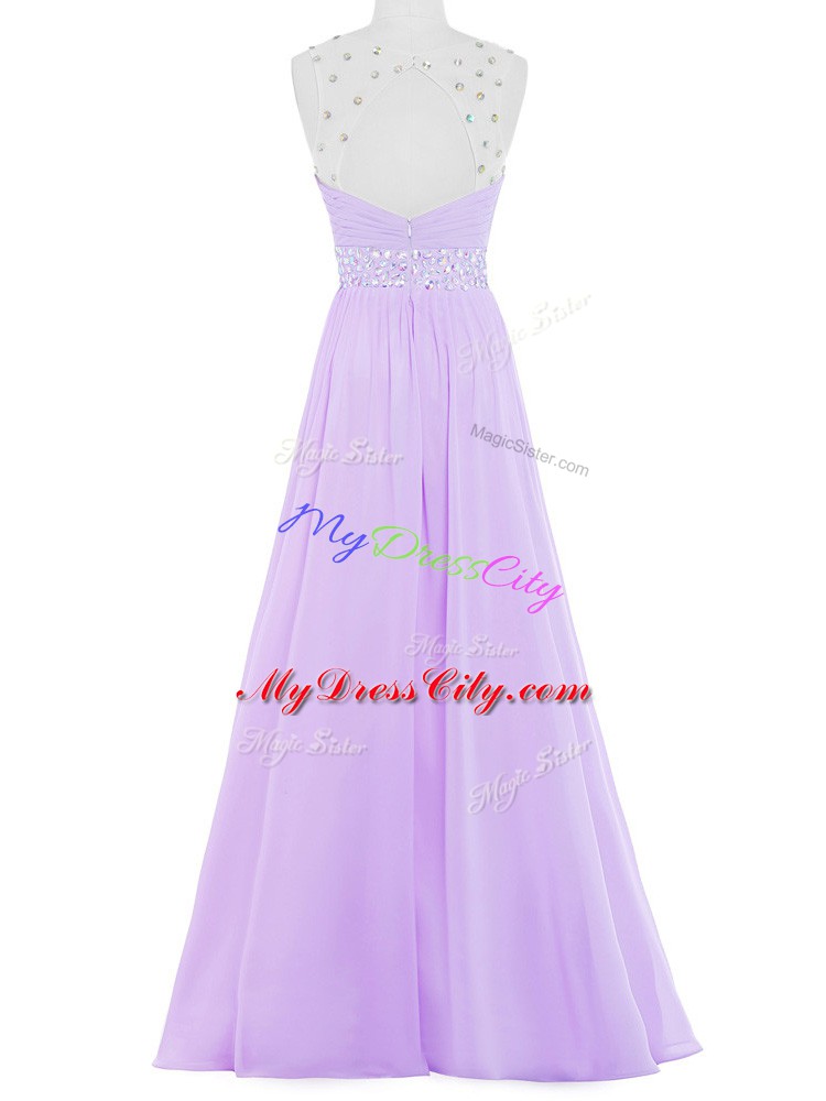 Chiffon Scoop Sleeveless Backless Beading Dress for Prom in Lavender