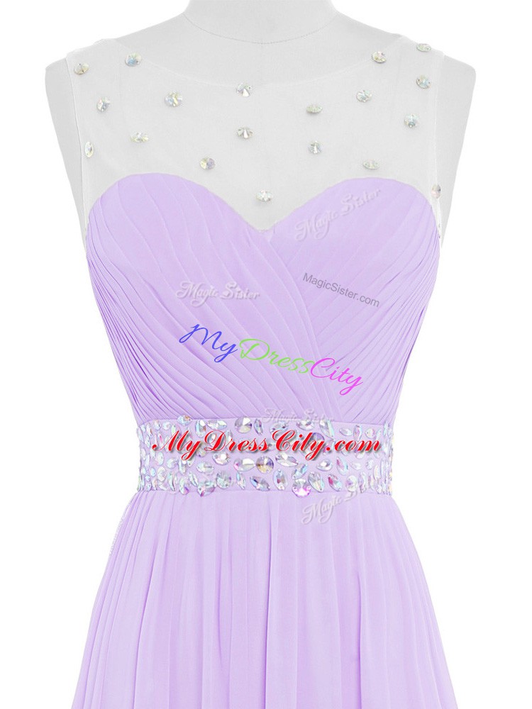 Chiffon Scoop Sleeveless Backless Beading Dress for Prom in Lavender