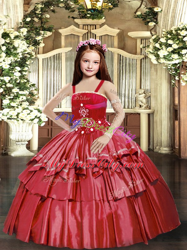 Floor Length Ball Gowns Sleeveless Red High School Pageant Dress Lace Up