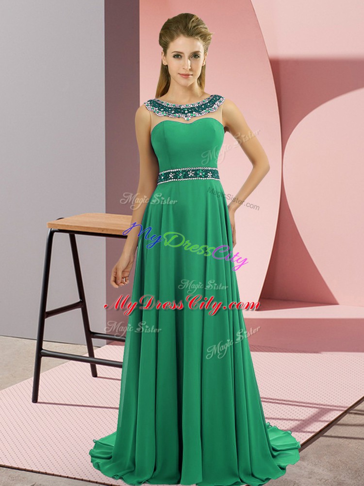 Flirting Green Scoop Zipper Beading Homecoming Dress Online Brush Train Sleeveless