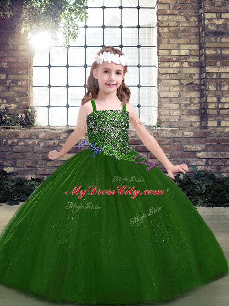 Sleeveless Beading Lace Up Pageant Gowns For Girls