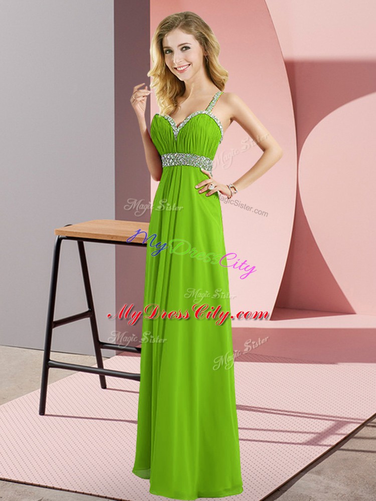 Chiffon Criss Cross Straps Sleeveless Floor Length Going Out Dresses Beading