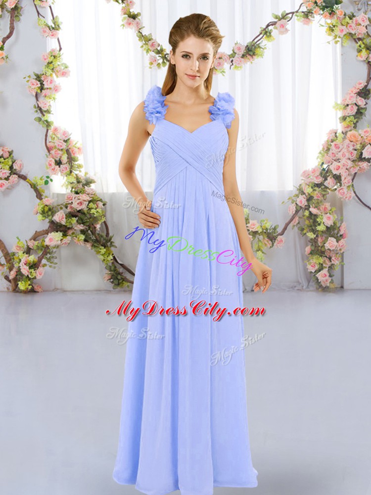 High Class Sleeveless Lace Up Floor Length Hand Made Flower Damas Dress