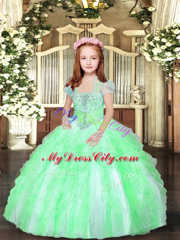 Inexpensive Sleeveless Floor Length Beading and Ruffles Lace Up Kids Formal Wear with