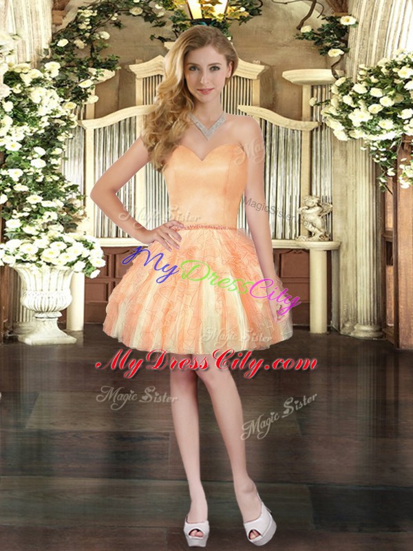 Orange Sleeveless Organza Lace Up Sweet 16 Dresses for Military Ball and Sweet 16 and Quinceanera