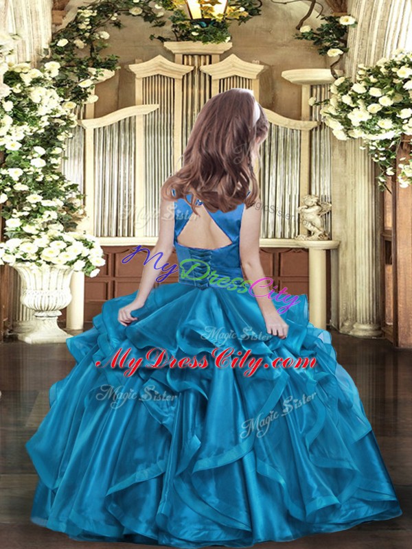 Organza Sleeveless Floor Length Pageant Gowns For Girls and Ruffles