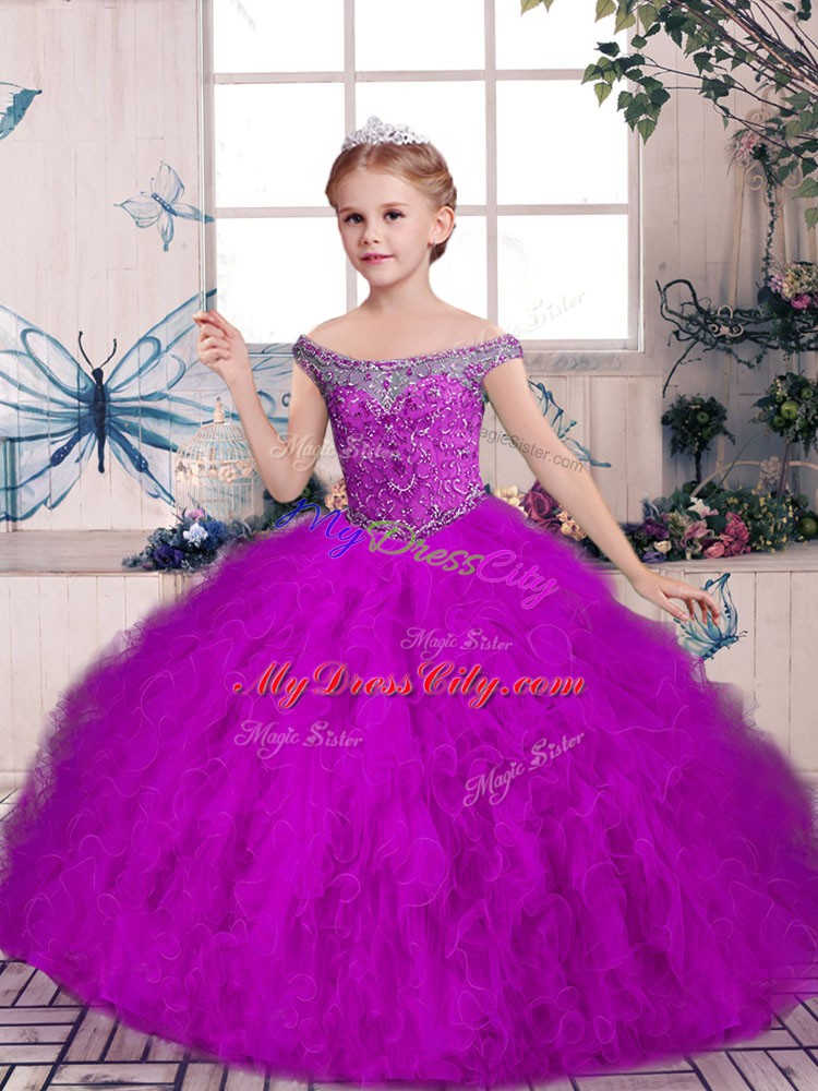 High Quality Floor Length Ball Gowns Sleeveless Purple Pageant Gowns For Girls Lace Up