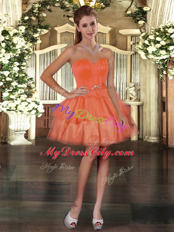 Latest Ruffled Layers Quinceanera Gowns Orange Lace Up Sleeveless Floor Length