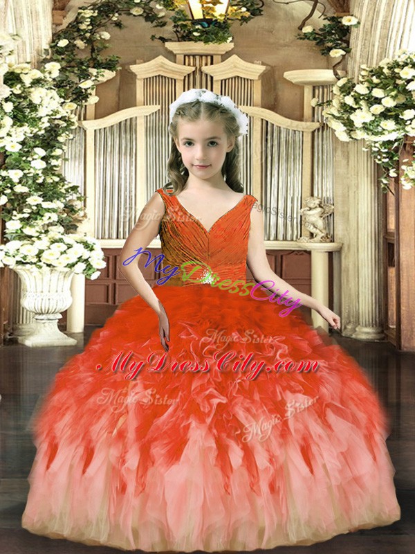 Rust Red Sleeveless Tulle Backless Pageant Dress for Teens for Party and Sweet 16 and Wedding Party