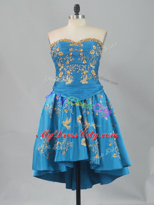 Sweetheart Sleeveless Lace Up Embroidery Prom Party Dress in Blue