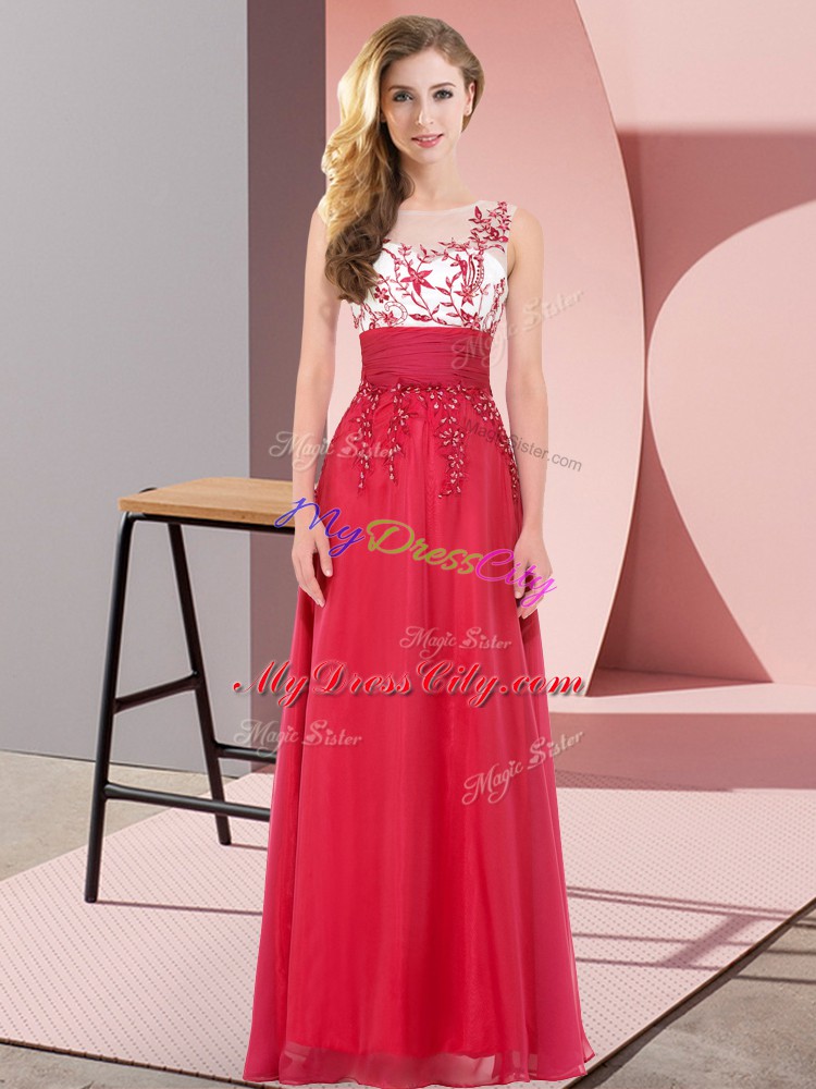 Stylish Red Sleeveless Chiffon Backless Wedding Party Dress for Wedding Party