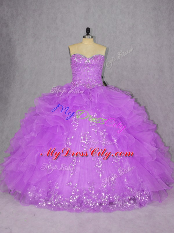 Purple Sleeveless Organza Lace Up Quinceanera Dress for Sweet 16 and Quinceanera