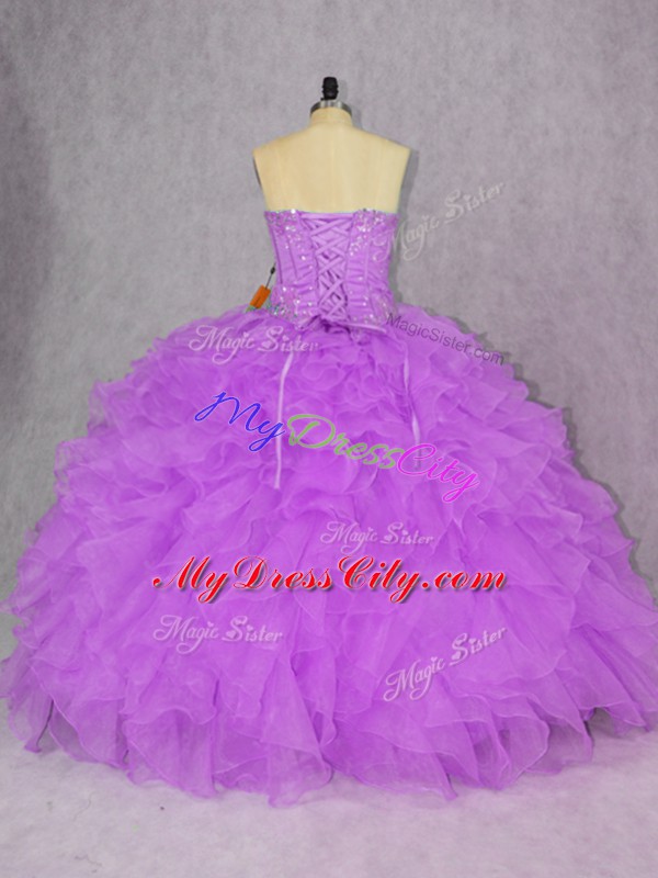 Purple Sleeveless Organza Lace Up Quinceanera Dress for Sweet 16 and Quinceanera