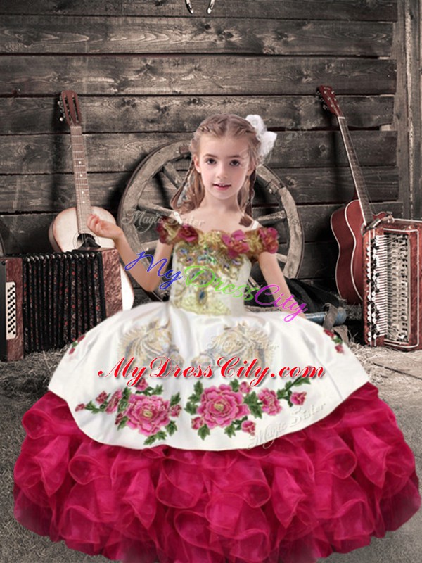 Amazing Sleeveless Lace Up Floor Length Beading and Embroidery and Ruffles Little Girls Pageant Dress