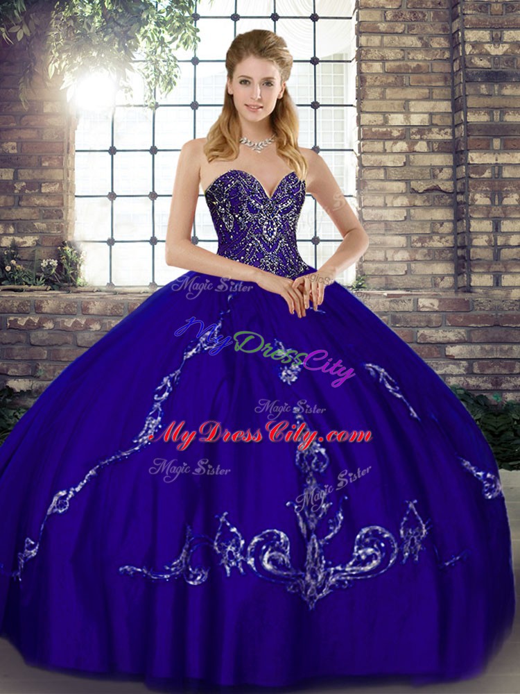 Artistic Sweetheart Sleeveless Sweet 16 Dress Floor Length Beading and Embroidery Purple Tulle