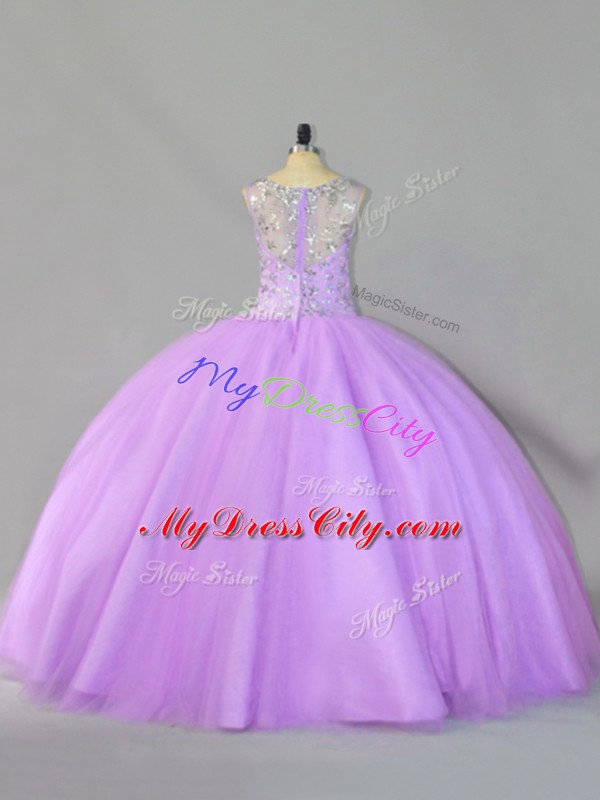 Lavender Sleeveless Floor Length Sequins Zipper Sweet 16 Dresses