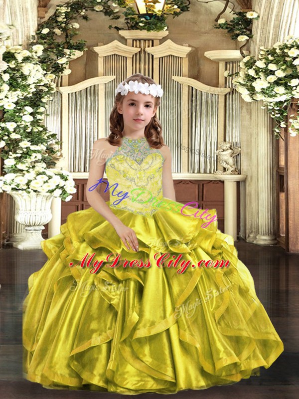 Dramatic Ball Gowns Sleeveless Yellow Green Pageant Dress Womens Lace Up