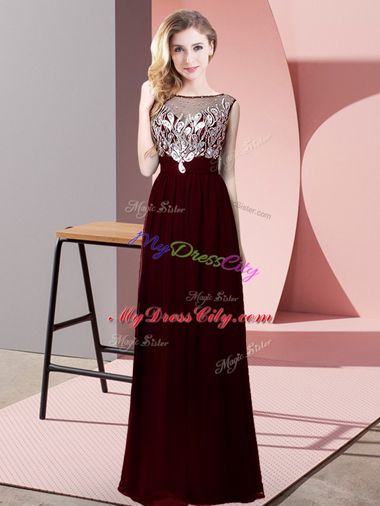 Burgundy Scoop Backless Beading Sleeveless