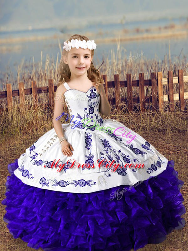 Straps Sleeveless Lace Up Child Pageant Dress Purple Organza