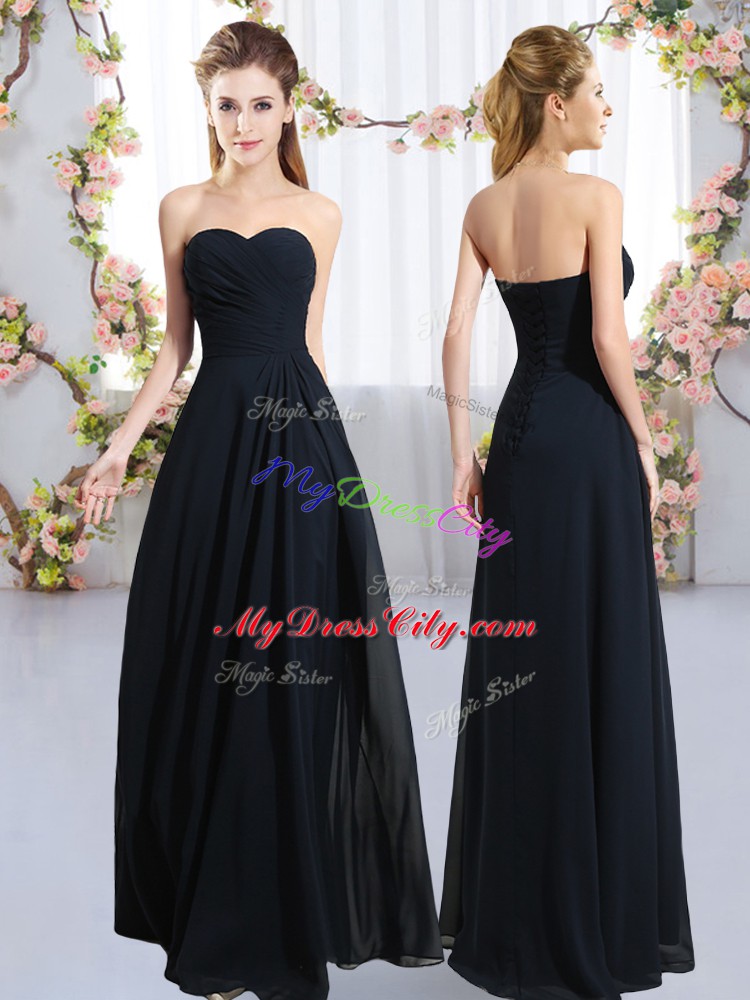 Empire Dama Dress for Quinceanera Navy Blue Sweetheart Chiffon Sleeveless Floor Length Zipper