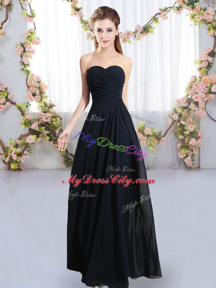 Empire Dama Dress for Quinceanera Navy Blue Sweetheart Chiffon Sleeveless Floor Length Zipper