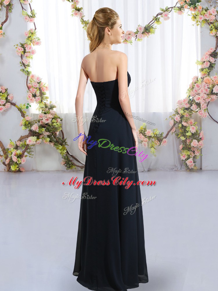 Empire Dama Dress for Quinceanera Navy Blue Sweetheart Chiffon Sleeveless Floor Length Zipper