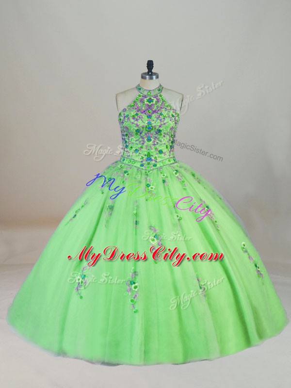 Cheap Sleeveless Appliques and Embroidery Lace Up Sweet 16 Dresses