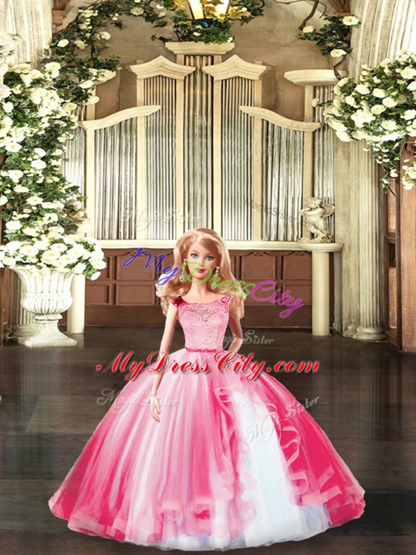 Colorful Sleeveless Clasp Handle Floor Length Lace and Ruffles 15 Quinceanera Dress