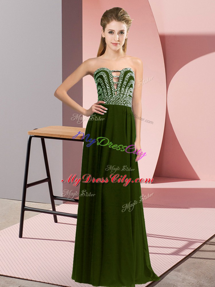 Empire Evening Dress Olive Green Sweetheart Chiffon Sleeveless Floor Length Lace Up