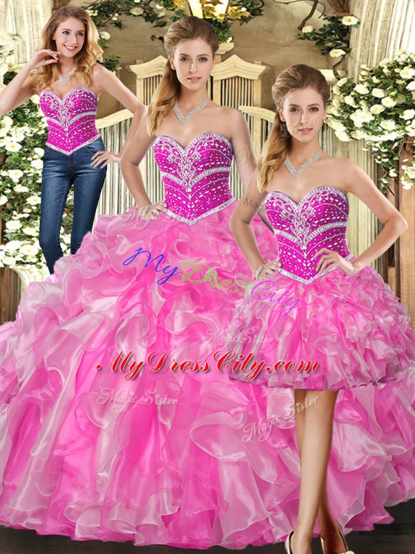 Custom Designed Floor Length Ball Gowns Sleeveless Rose Pink Ball Gown Prom Dress Lace Up