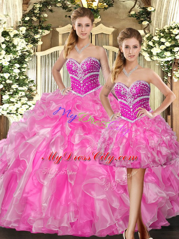 Custom Designed Floor Length Ball Gowns Sleeveless Rose Pink Ball Gown Prom Dress Lace Up