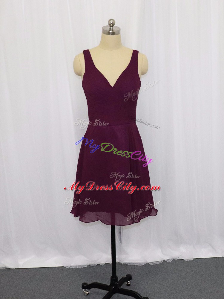 Fabulous V-neck Sleeveless Zipper Prom Dress Dark Purple Chiffon