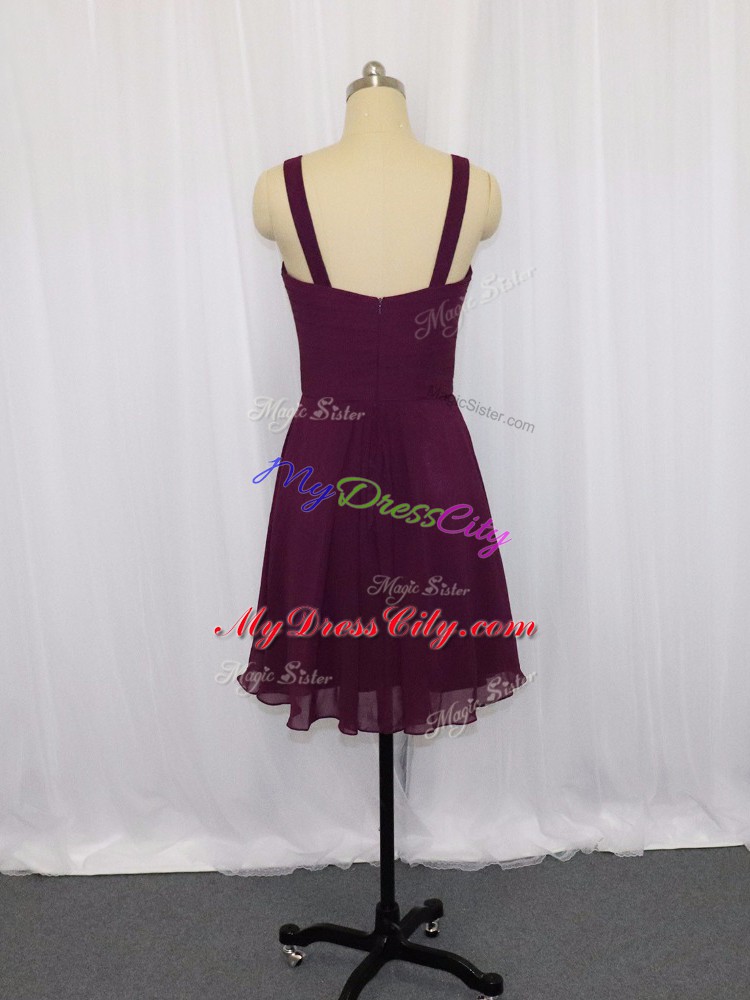 Fabulous V-neck Sleeveless Zipper Prom Dress Dark Purple Chiffon