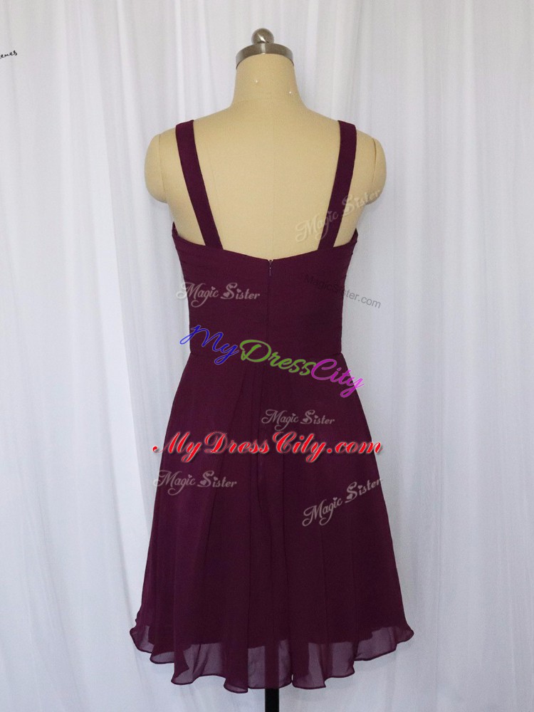 Fabulous V-neck Sleeveless Zipper Prom Dress Dark Purple Chiffon