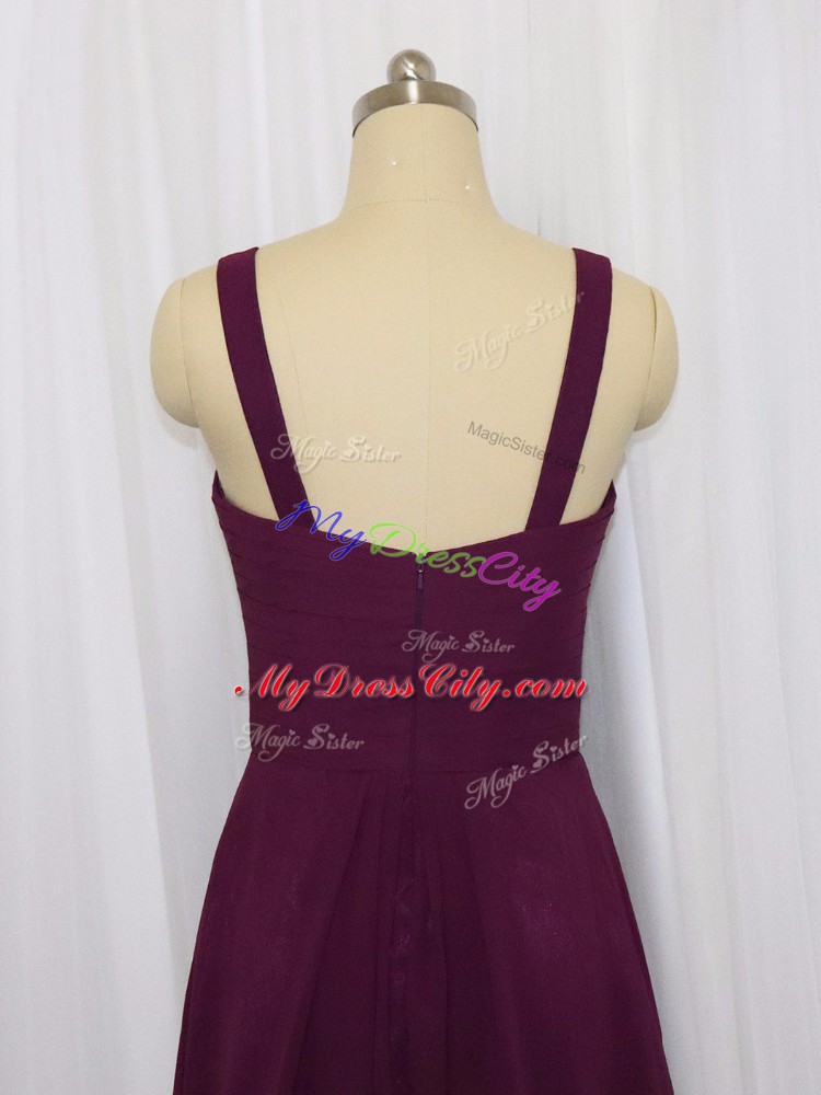 Fabulous V-neck Sleeveless Zipper Prom Dress Dark Purple Chiffon