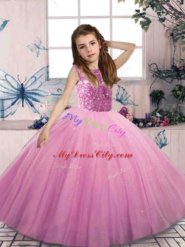 Cheap Floor Length Ball Gowns Sleeveless Lilac Little Girls Pageant Dress Wholesale Lace Up