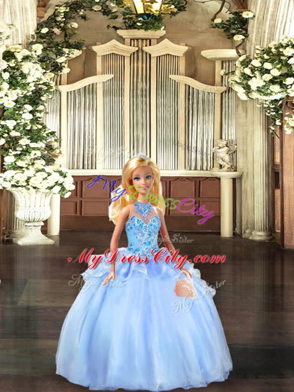 Best Selling Blue Sleeveless Embroidery Floor Length 15th Birthday Dress