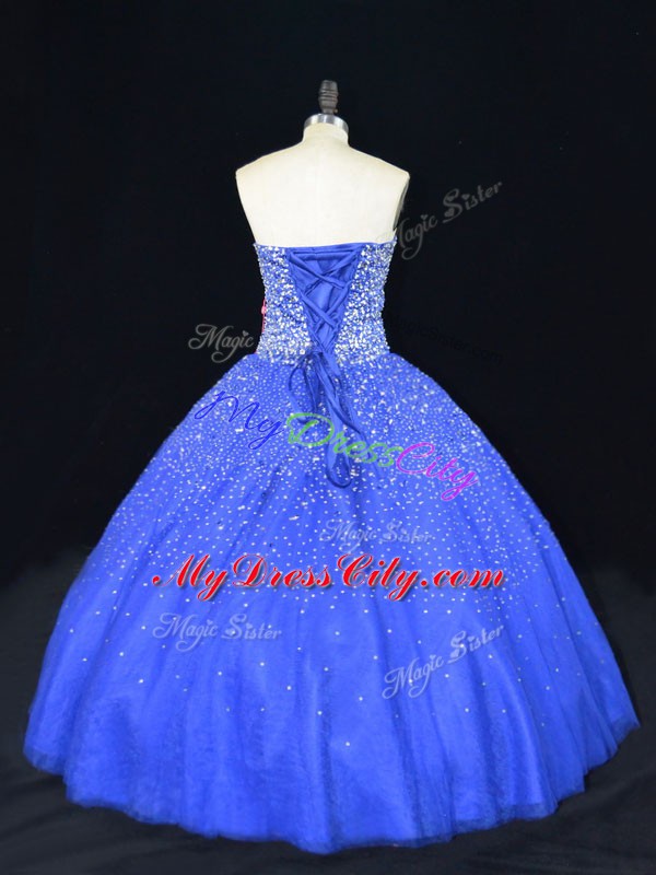 Royal Blue Strapless Lace Up Beading Sweet 16 Dresses Sleeveless