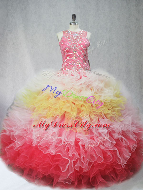 Ball Gowns Quinceanera Dress Multi-color Scoop Tulle Sleeveless Floor Length Zipper