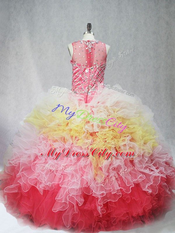 Ball Gowns Quinceanera Dress Multi-color Scoop Tulle Sleeveless Floor Length Zipper