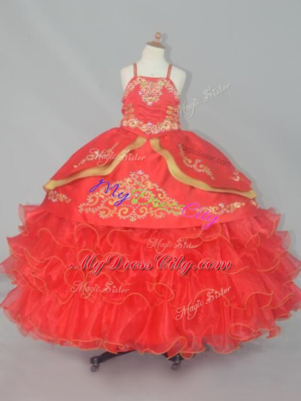 Sleeveless Embroidery and Ruffled Layers Lace Up Pageant Dress Toddler